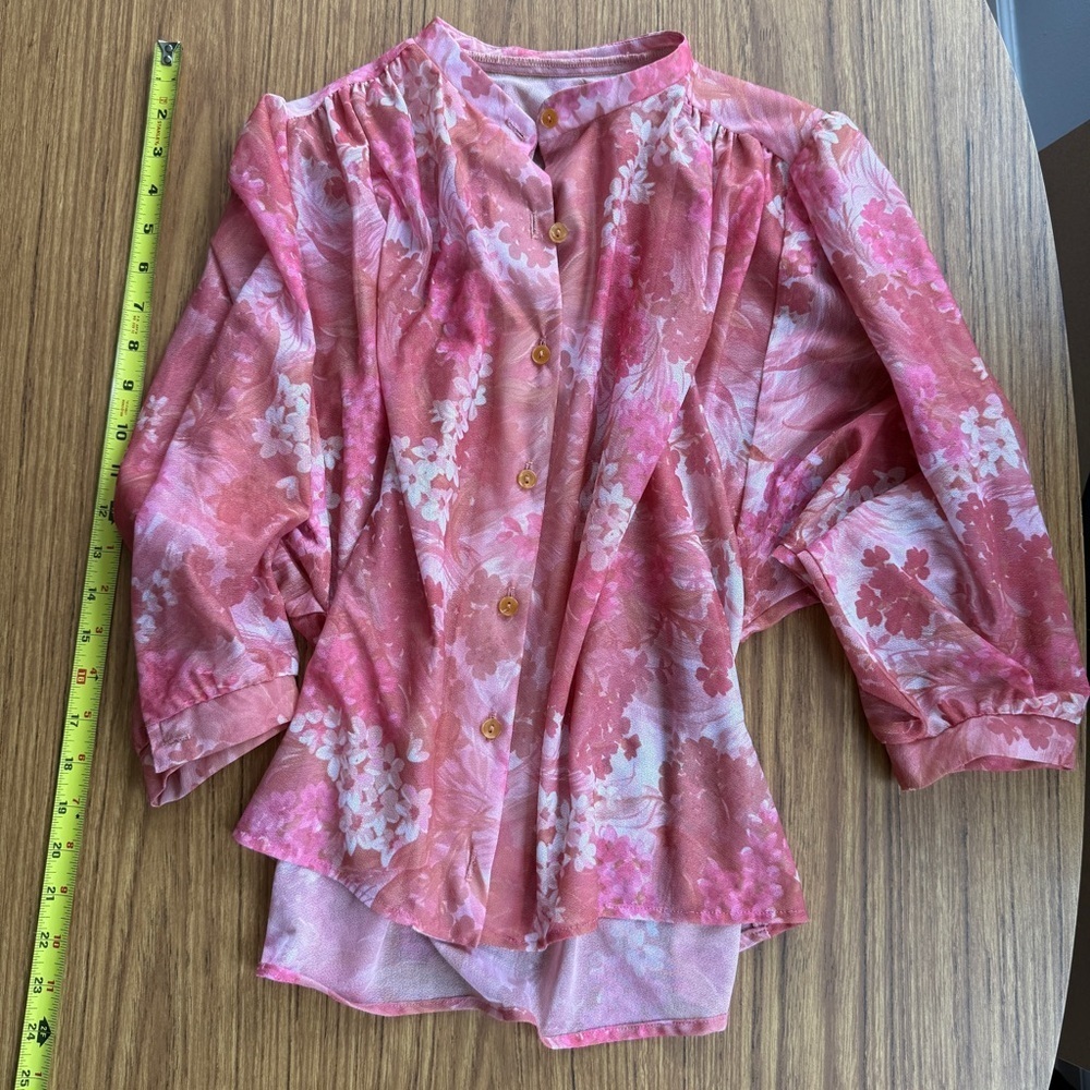Vintage Peach Floral Puff Sleeve Blouse | 3/4 Sleeves | Fits Like S/M | Flawed